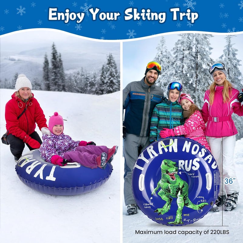 Eugsph Snow Tubes for Kids, 36" Durable Inflatable Snow Sleds, Heavy Duty Thickened Bottom Snow Sled with Sturdy Handles, Sledding Skiing Winter Outdoor Gifts Toys for Kids - Image 2